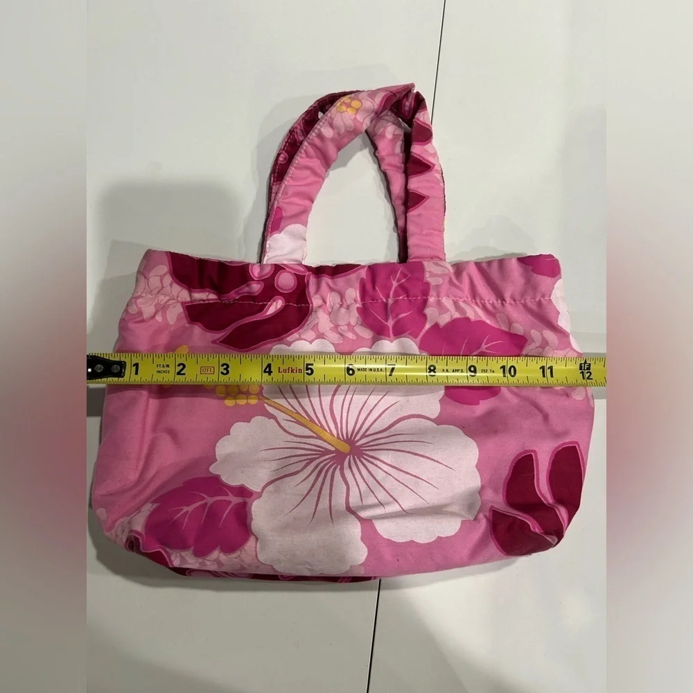 Hawaii Pink Flowers Bag About 12” Long with Pockets for Cosmetics